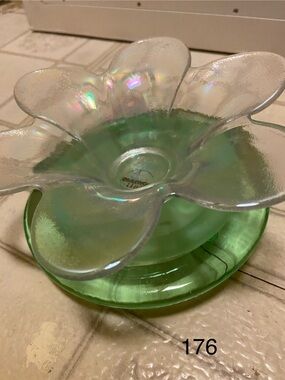 Bowring Iridescent Glass Flower tapered candle Dish